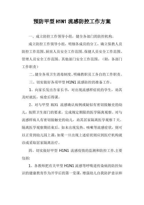 预防甲型H1N1流感防控工作方案
