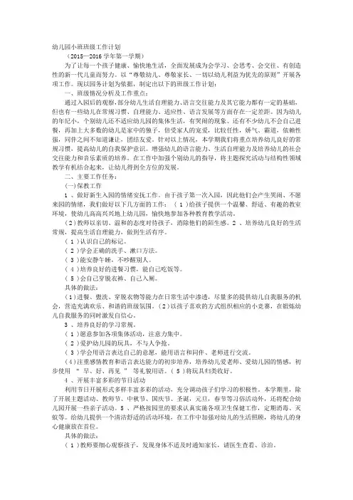 2016幼儿班班主任工作计划
