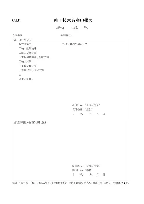 表格模板-CB01施工技术方案申报表承包人用表 精品