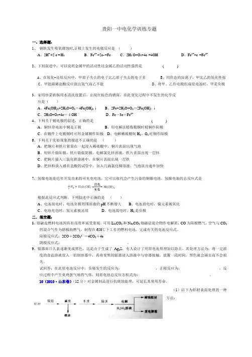高三二轮复习电化学专题训练