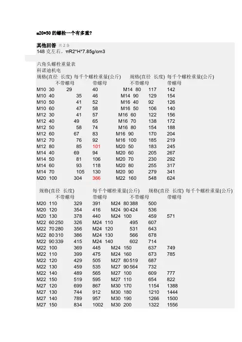 螺栓理论重量