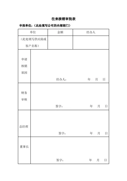 往来核销审批表模板