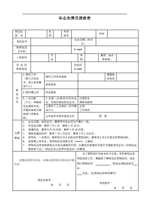 毕业生情况调查表【模板】