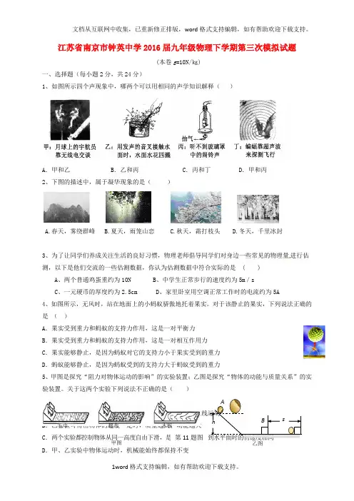 九年级物理下学期第三次模拟试题
