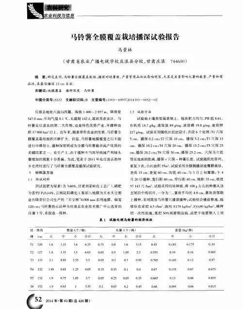 马铃薯全膜覆盖栽培播深试验报告
