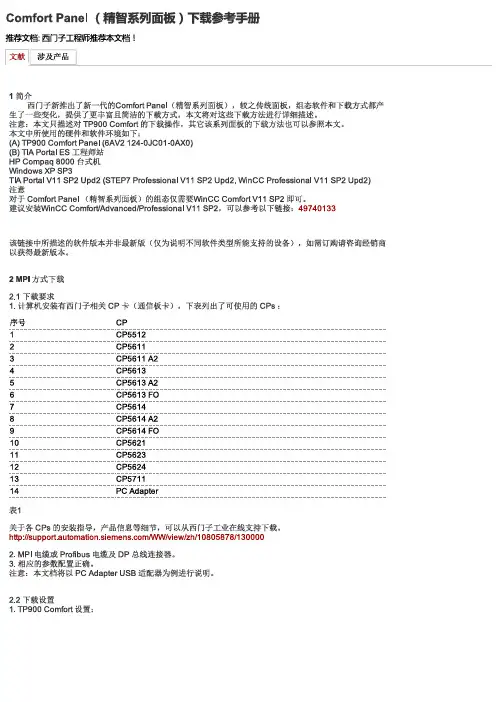 Comfort Panel (精智系列面板)下载参考手册 - ID_ 75215964