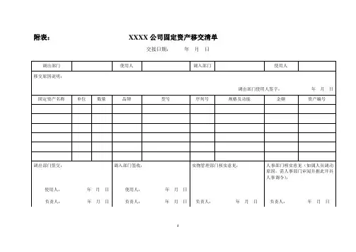公司固定资产移交表