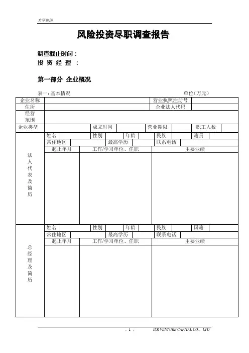 风险投资尽职调查报告表格