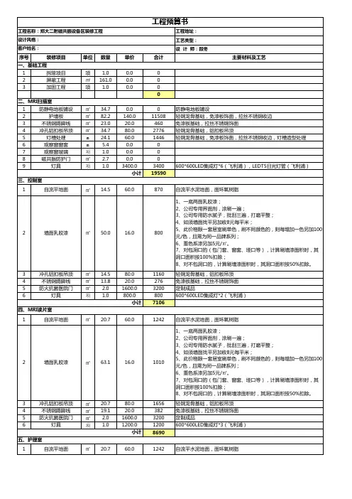 核磁共振室预算