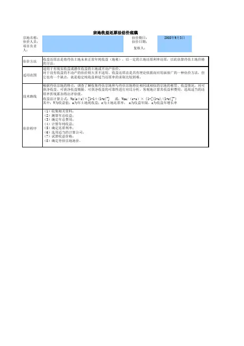 土地估价收益还原法模板