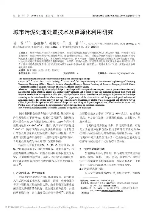 城市污泥处理处置技术及资源化利用研究