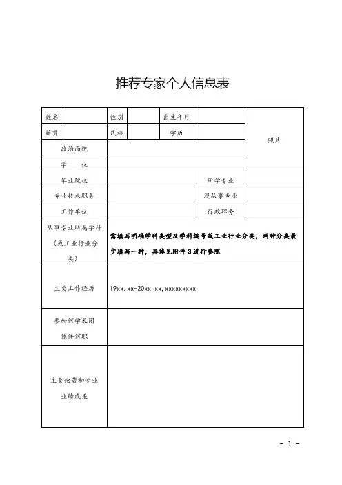 推荐专家个人信息表【模板】