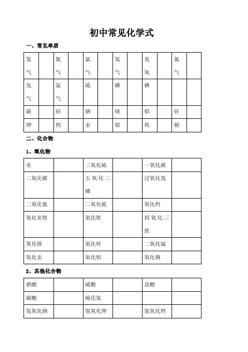 初中常见化学式及化学方程式大全 2