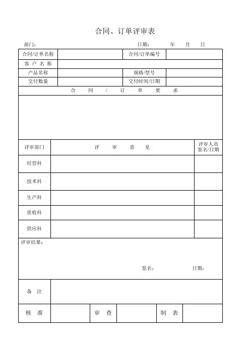 合同、订单评审表模板