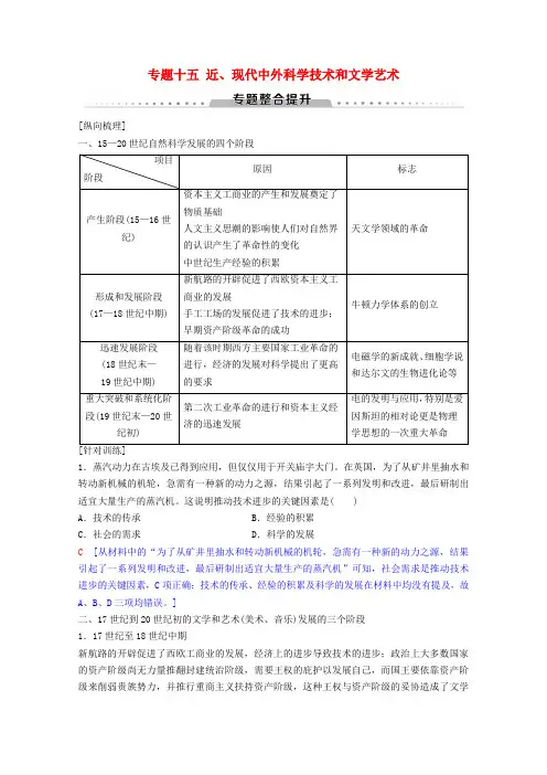 2020版高考历史一轮复习模块3专题十五近现代中外科学技术和文学艺术专题整合提升人民版