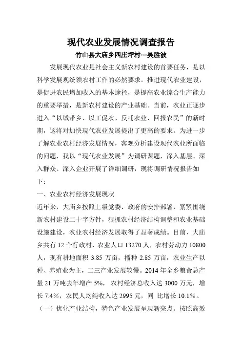 现代农业发展情况调查报告
