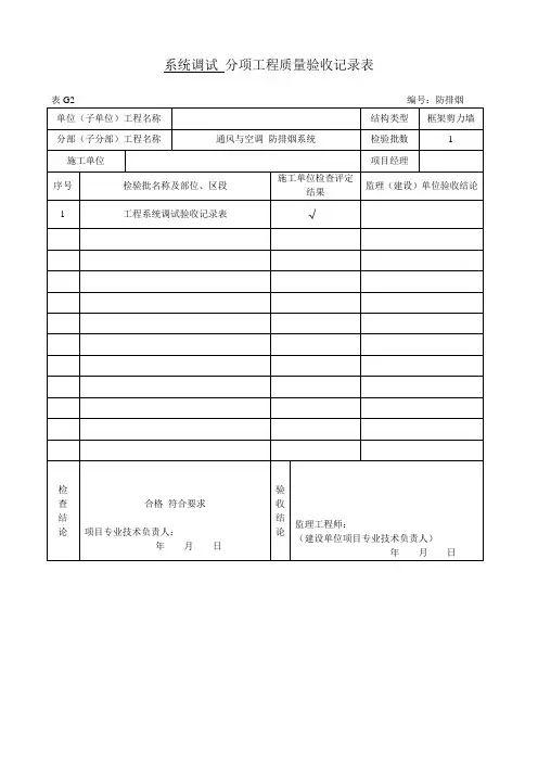 【工程通用表格】系统调试 分项工程质量验收记录表