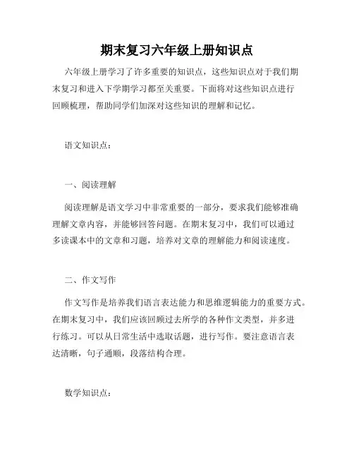 期末复习六年级上册知识点