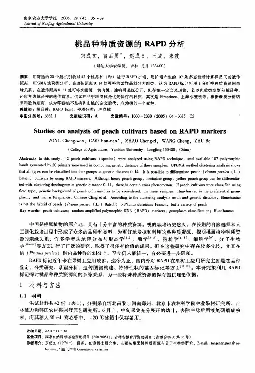 桃品种种质资源的RAPD分析
