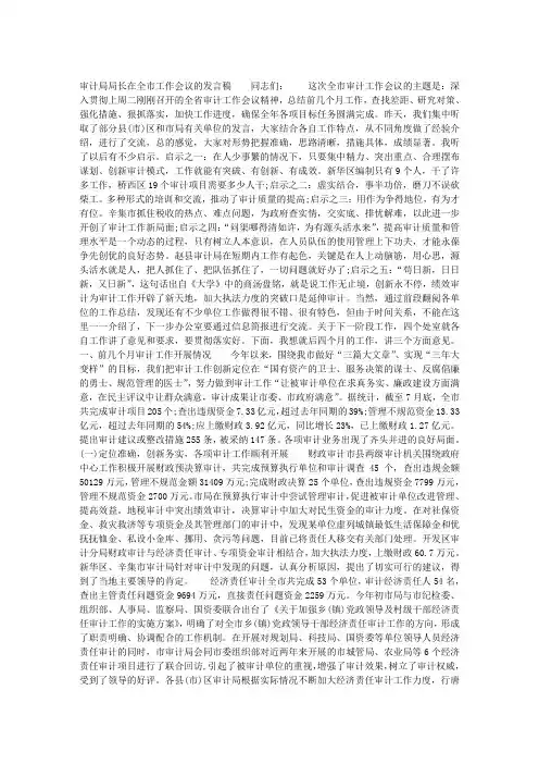 审计局局长在全市工作会议的发言稿