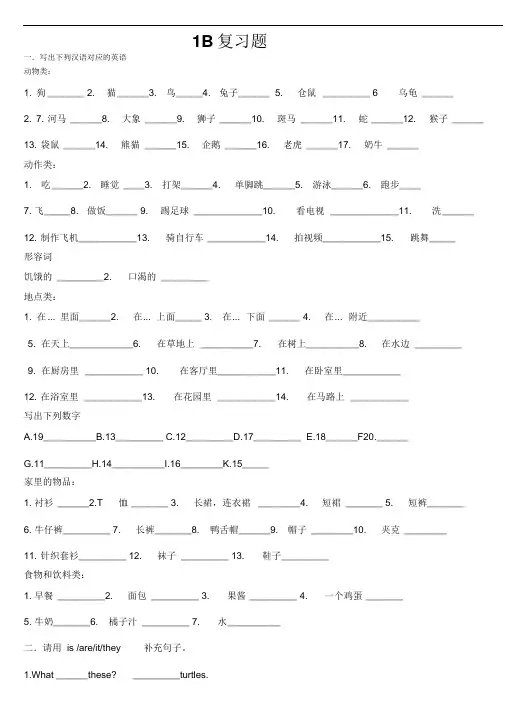 香港朗文小学英语1B总结与复习