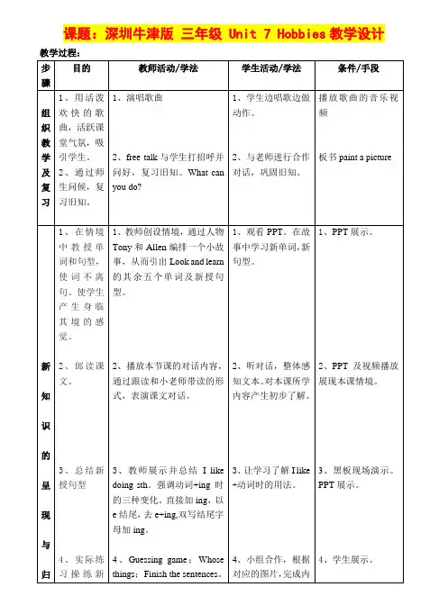 Unit7 Hobbies教学设计 (小学三年级英语精品课件)