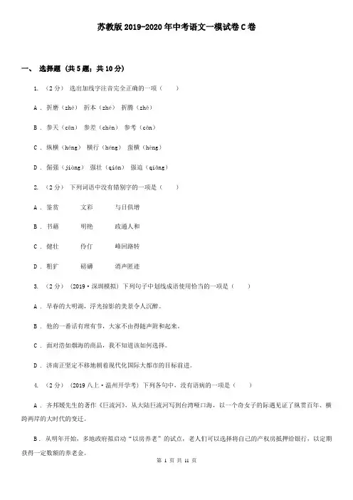 苏教版2019-2020年中考语文一模试卷C卷