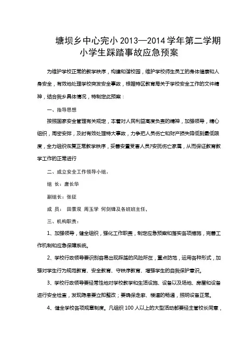 小学生踩踏事故应急预案