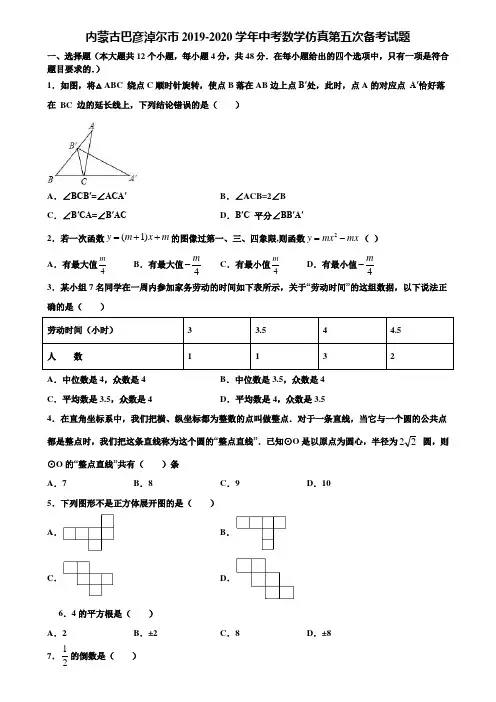 内蒙古巴彦淖尔市2019-2020学年中考数学仿真第五次备考试题含解析