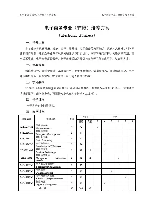 电子商务专业(辅修)培养方案