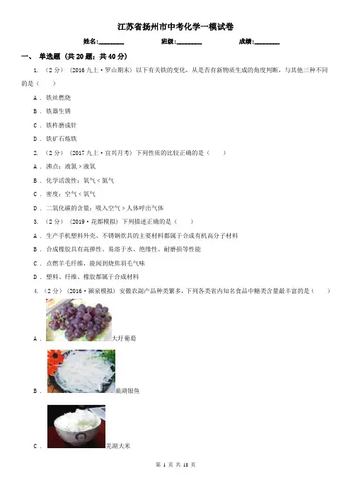 江苏省扬州市中考化学一模试卷