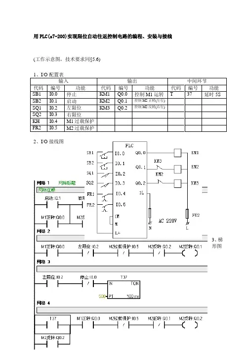 用PLC(s7-200)实现限位自动往返控制电路的编程、安装与接线