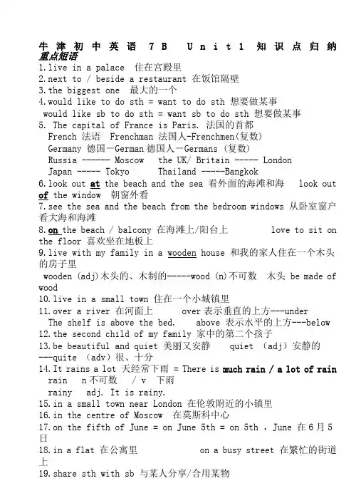 牛津译林B词汇句子unit