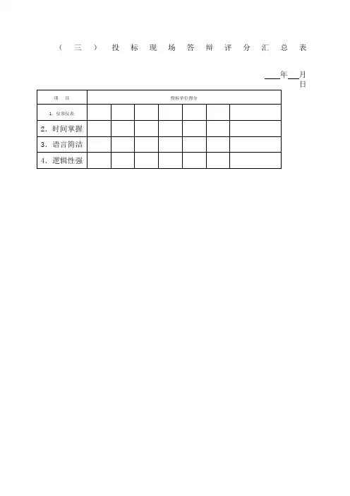 投标现场答辩评分汇总表