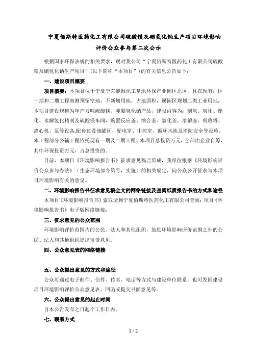 限公司硫酸镁及硼氢化钠生产项目环境影响评价公众参与第