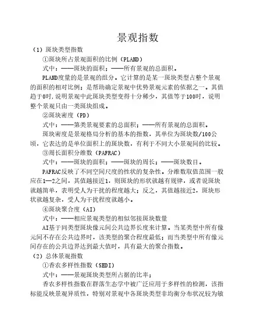 较全的景观指数公式