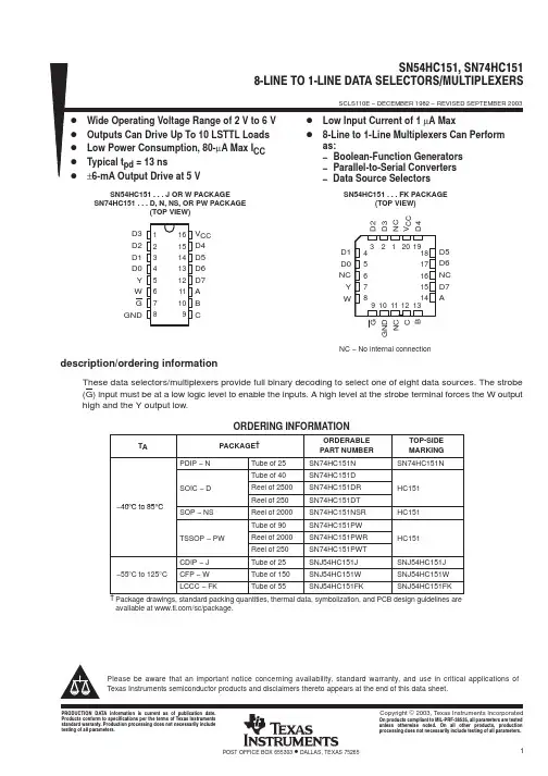 SN74HC151DR中文资料
