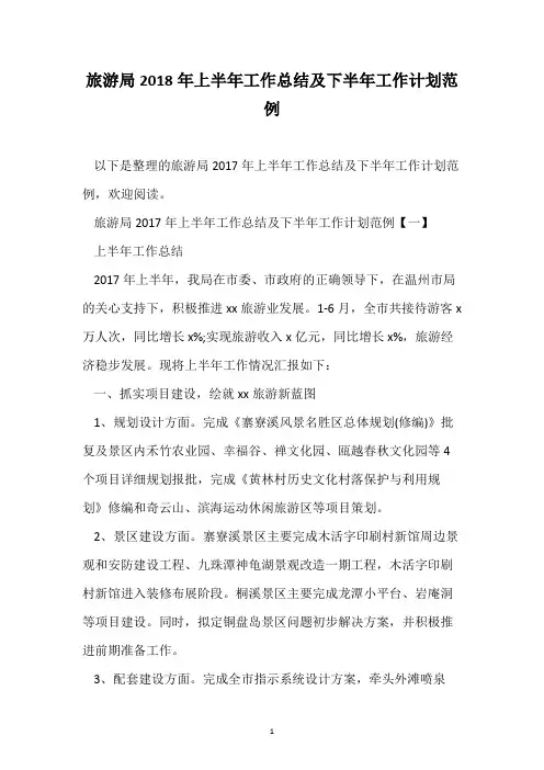 旅游局2018年上半年工作总结及下半年工作计划范例