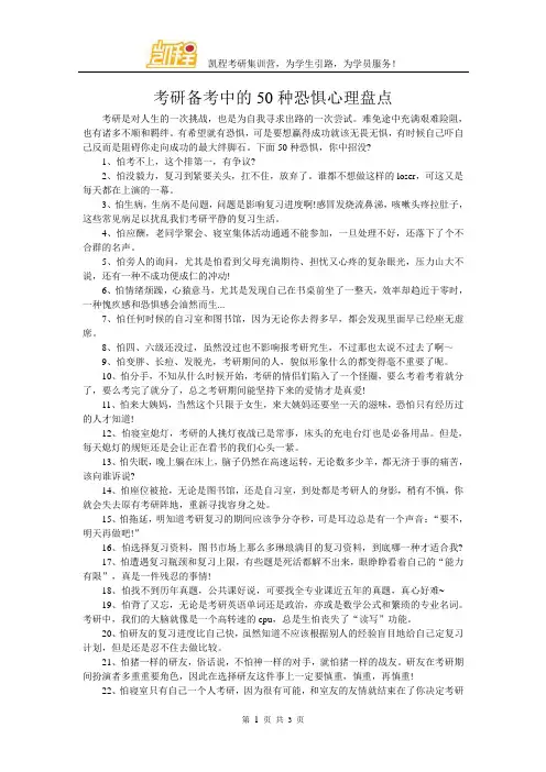 考研备考中的50种恐惧心理盘点