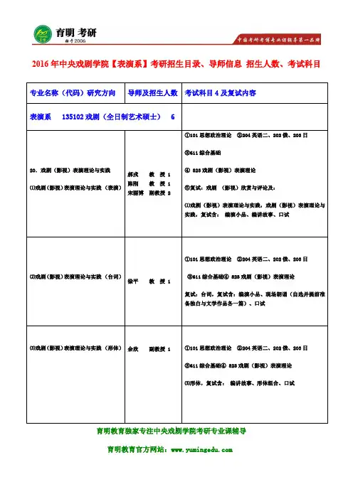 中戏考研-2016年中央戏剧学院表演系考研823戏剧影视表演理论考研历年真题及答案
