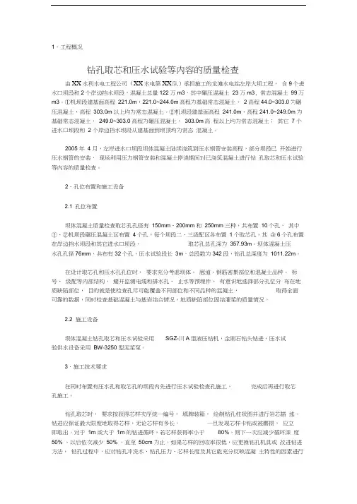 钻孔取芯和压水试验等内容的质量检查标准