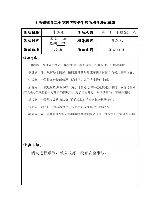 小学乡村学校少年宫活动记录(样本)