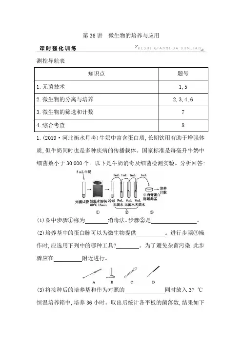 2020届高考生物大一轮复习课时强化训练：第十单元  第36讲 微生物的培养与应用