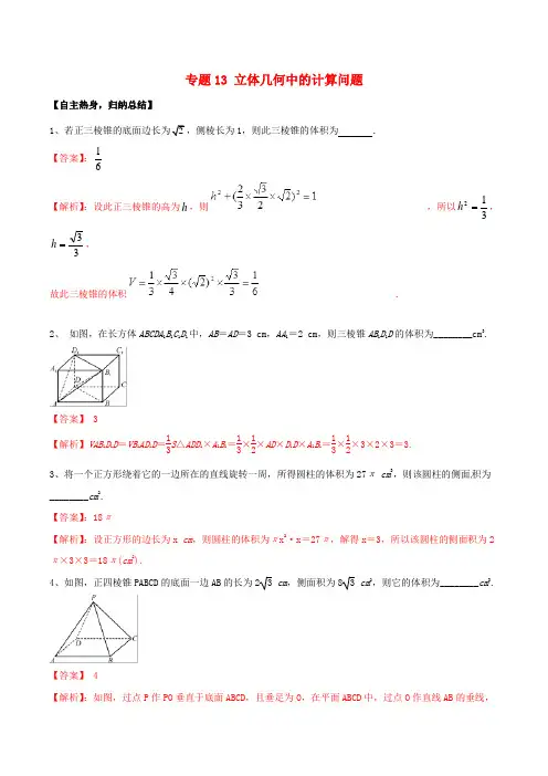 立体几何中的计算问题-高考数学考点专题突破