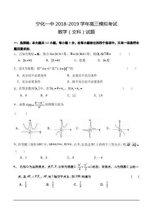 福建省宁化一中2019届高考模拟试卷(二)数学(文)含答案