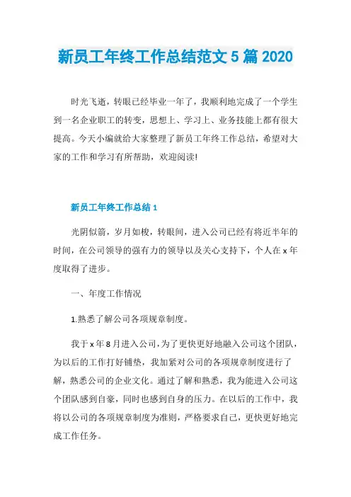 新员工年终工作总结范文5篇2020