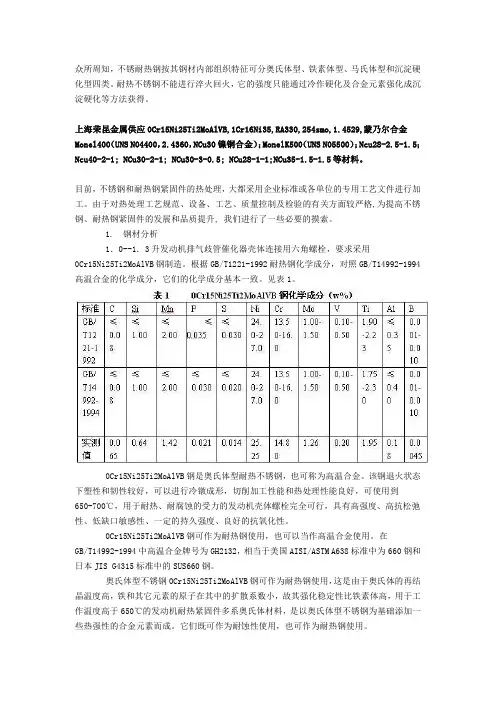 0Cr15Ni25Ti2MoAlVB耐热钢热处理工艺