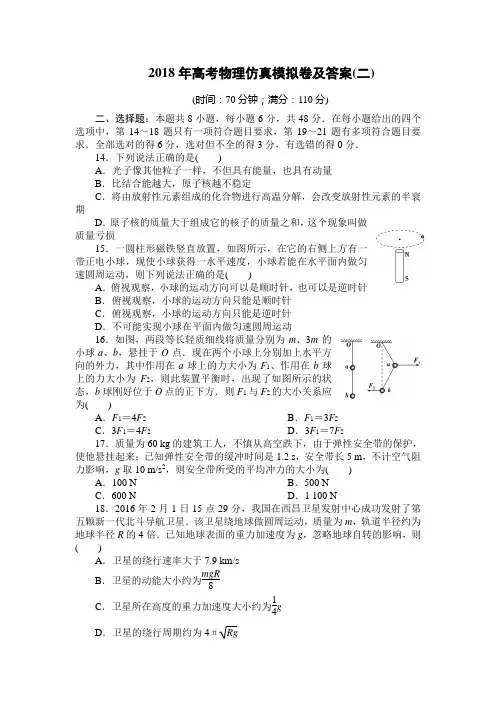 2018年高考物理仿真模拟卷及答案(二)