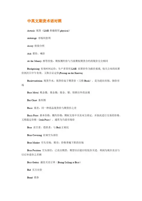 中英文期货术语对照