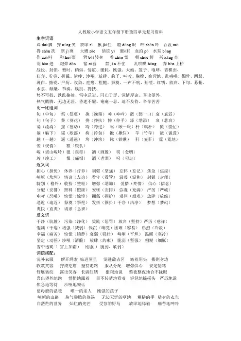 人教版小学语文五年级下册第四单元复习资料word
